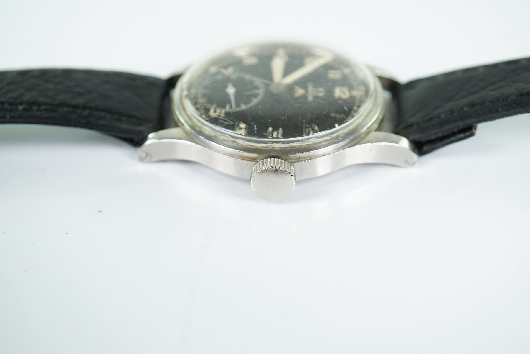 A gentleman's stainless steel Omega W.W.W. British Military 'Dirty Dozen' manual wind wrist watch, circa 1945